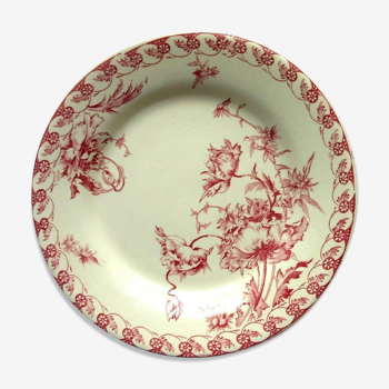 Assiette plate Art Nouveau en rose, porcelaine, modèle Prairial de GIEN