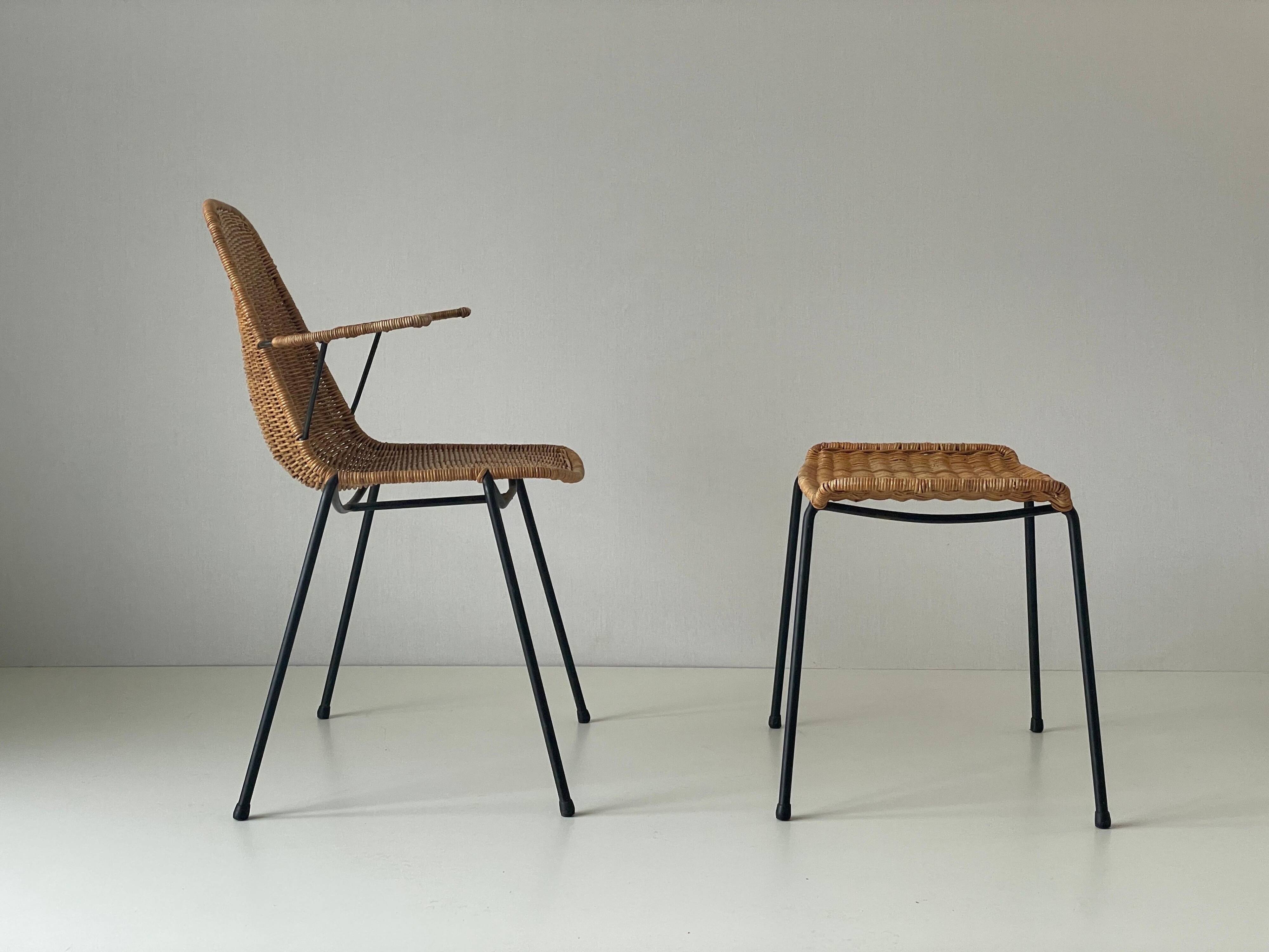 Wicker armchair and footrest, Germany, 1960s