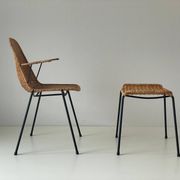 Wicker armchair and footrest, Germany, 1960s