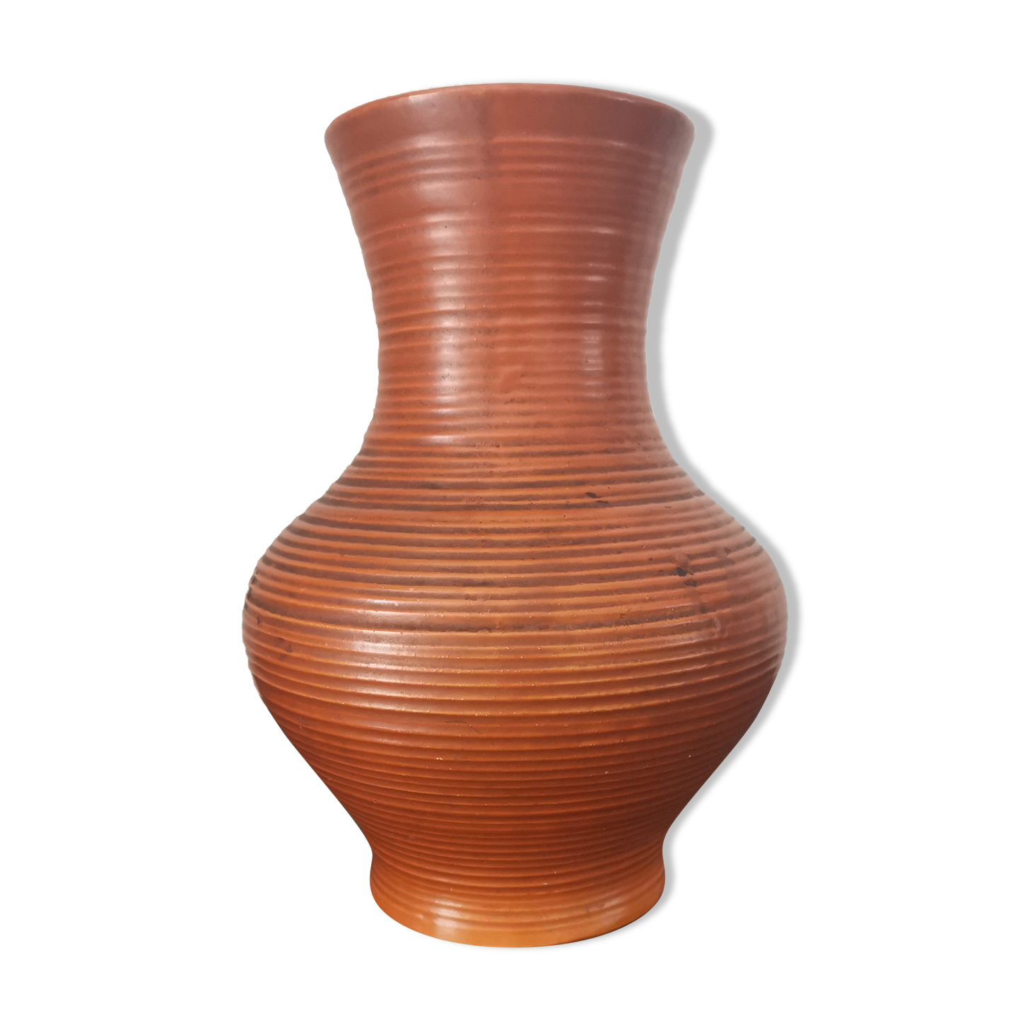 Vase art déco en céramique terra cotta signée, made in France 30s