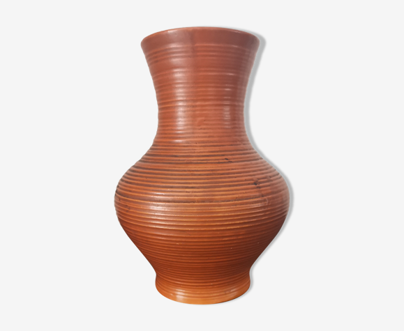 Vase art déco en céramique terra cotta signée, made in France 30s