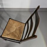 Set of 2 oak, rustic, farmhouse, ladderback dining chairs with rush seats