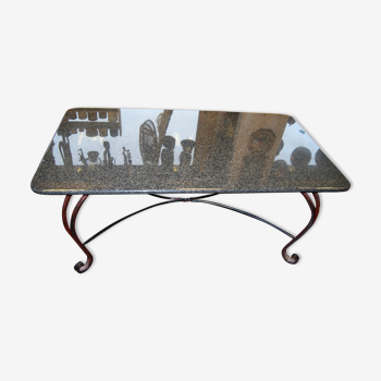 Wrought iron table and granite marble tray