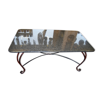 Wrought iron table and granite marble tray