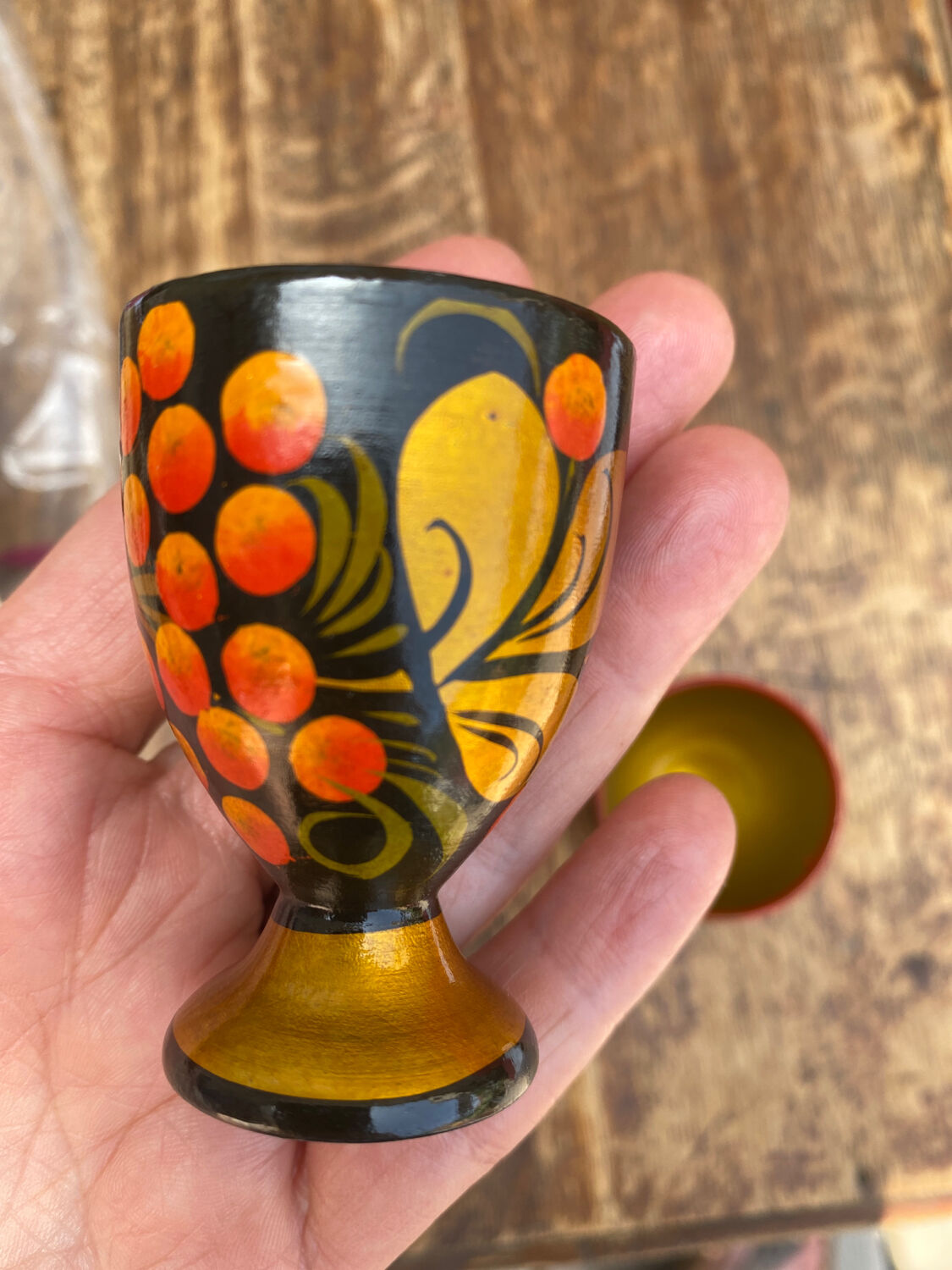 2 wooden egg cups Russian folklore