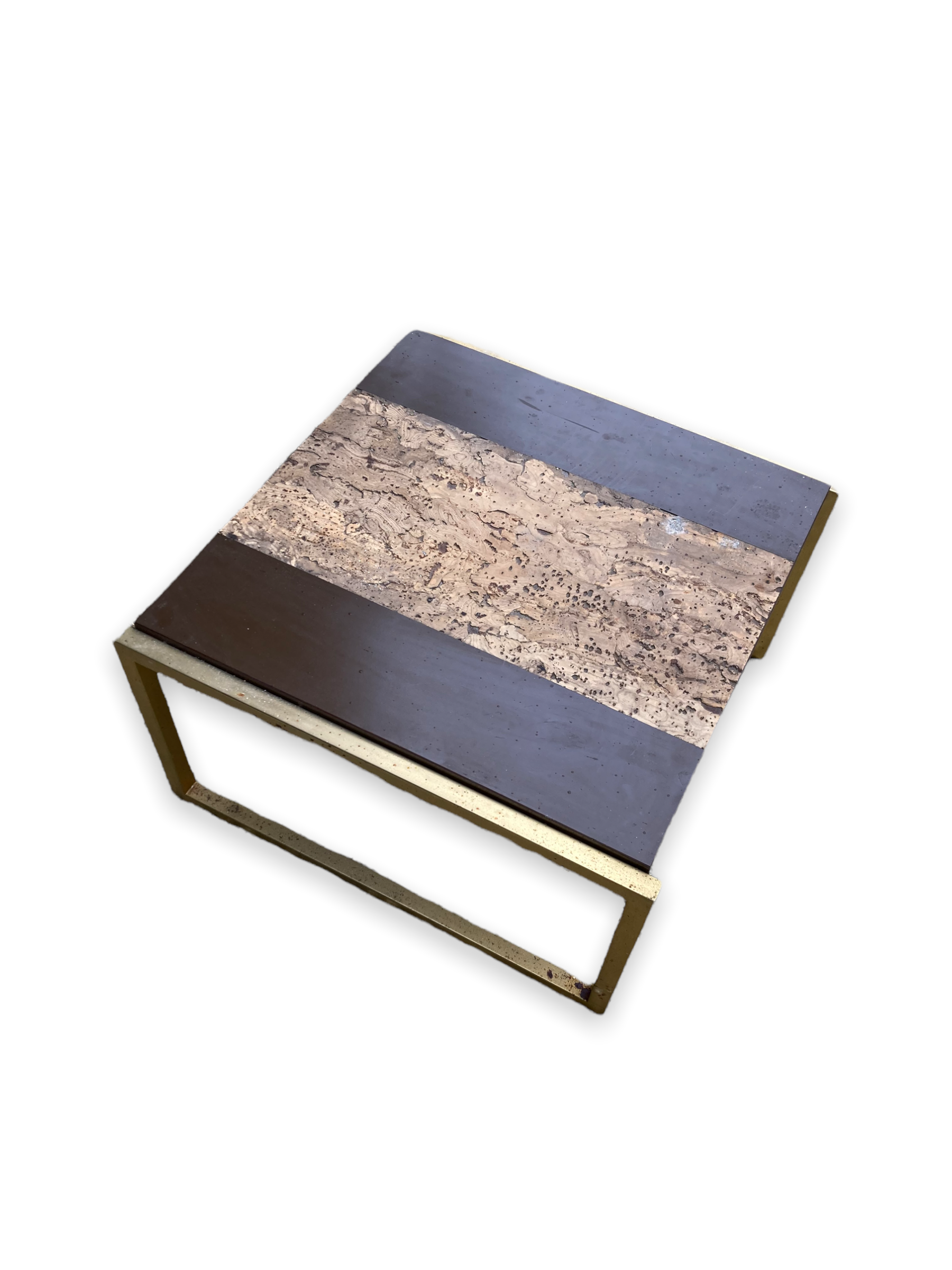 Coffee table in cork, wood and gilded steel in the taste of Romeo Rega