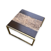 Coffee table in cork, wood and gilded steel in the taste of Romeo Rega