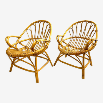 Pair of vintage rattan armchairs