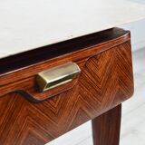 Set of 2 italian midcentury rosewood, carrara marble and brass bedside tables / cabinets. vintage