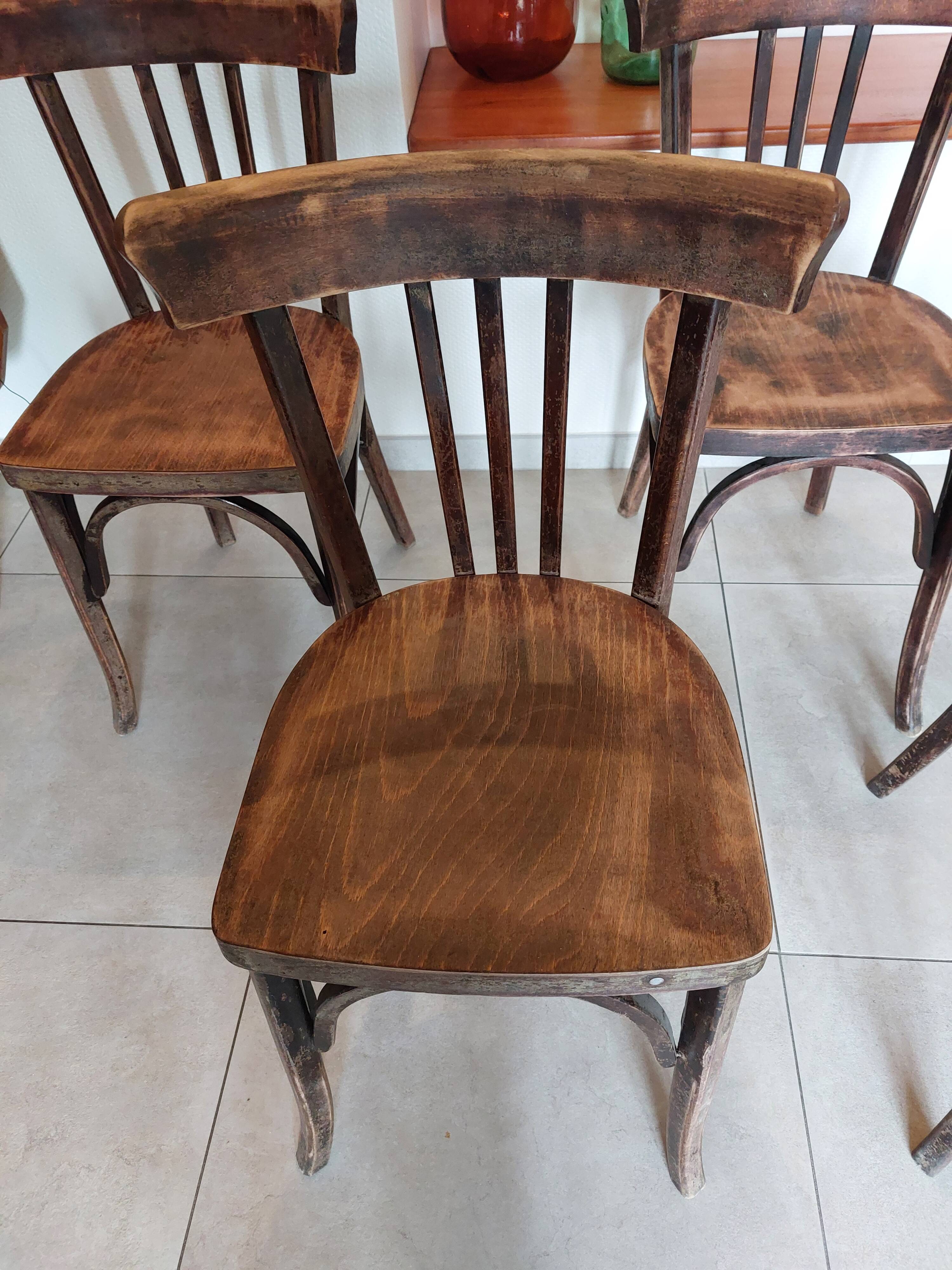 4 dark Luterma bistro chairs, sanded. Painting possible.