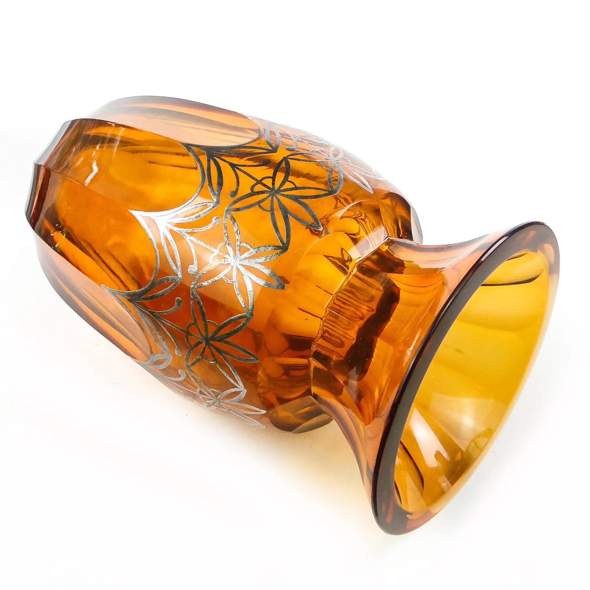 Art déco vase, honey crystal, galvanic coating, Poland, 1930s