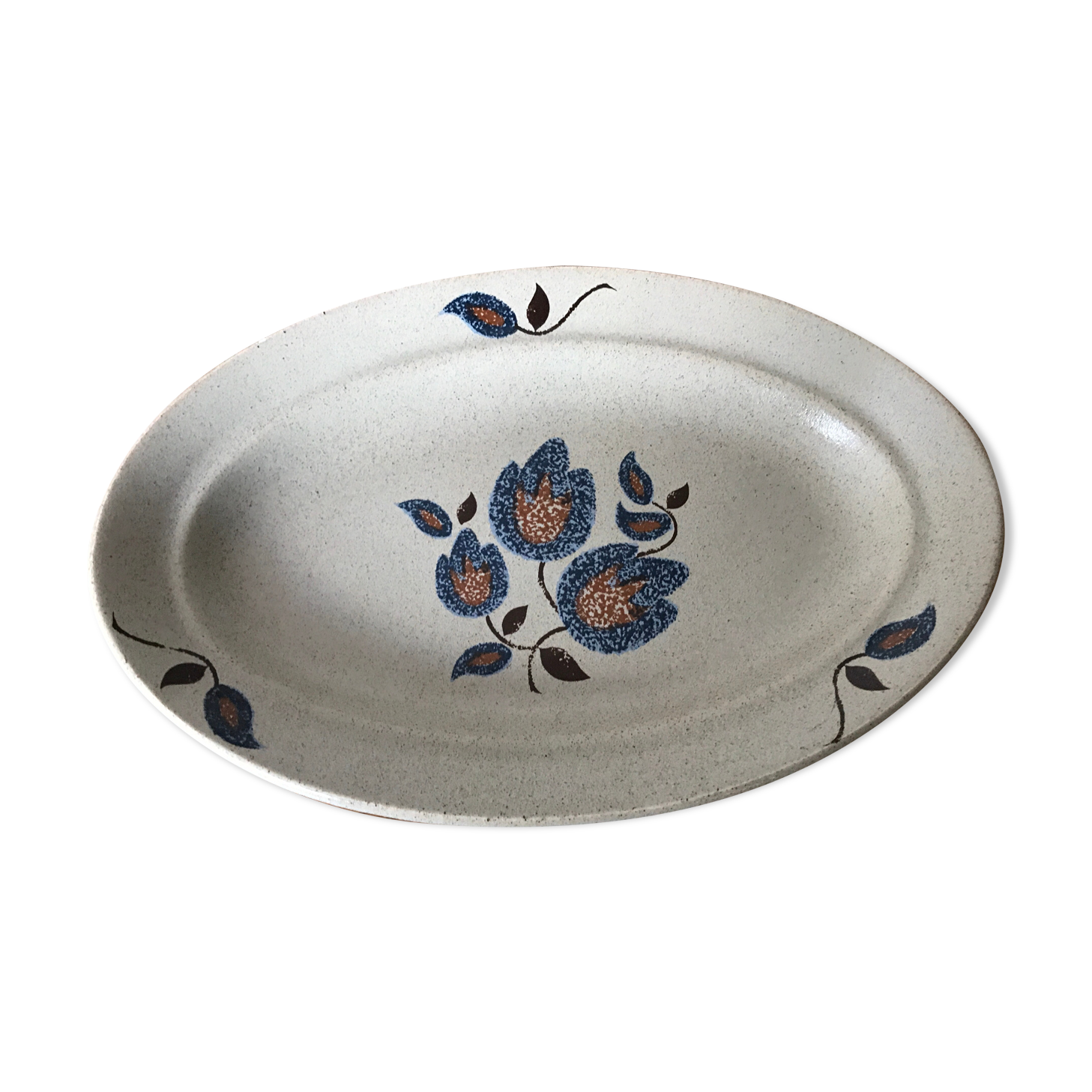 Flat oval dish earthenware Saint Amand floral decoration Sologne