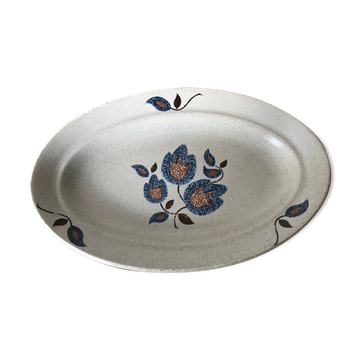 Plat oval grès faïence Saint Amand décor floral Sologne