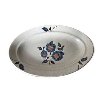 Flat oval dish earthenware Saint Amand floral decoration Sologne