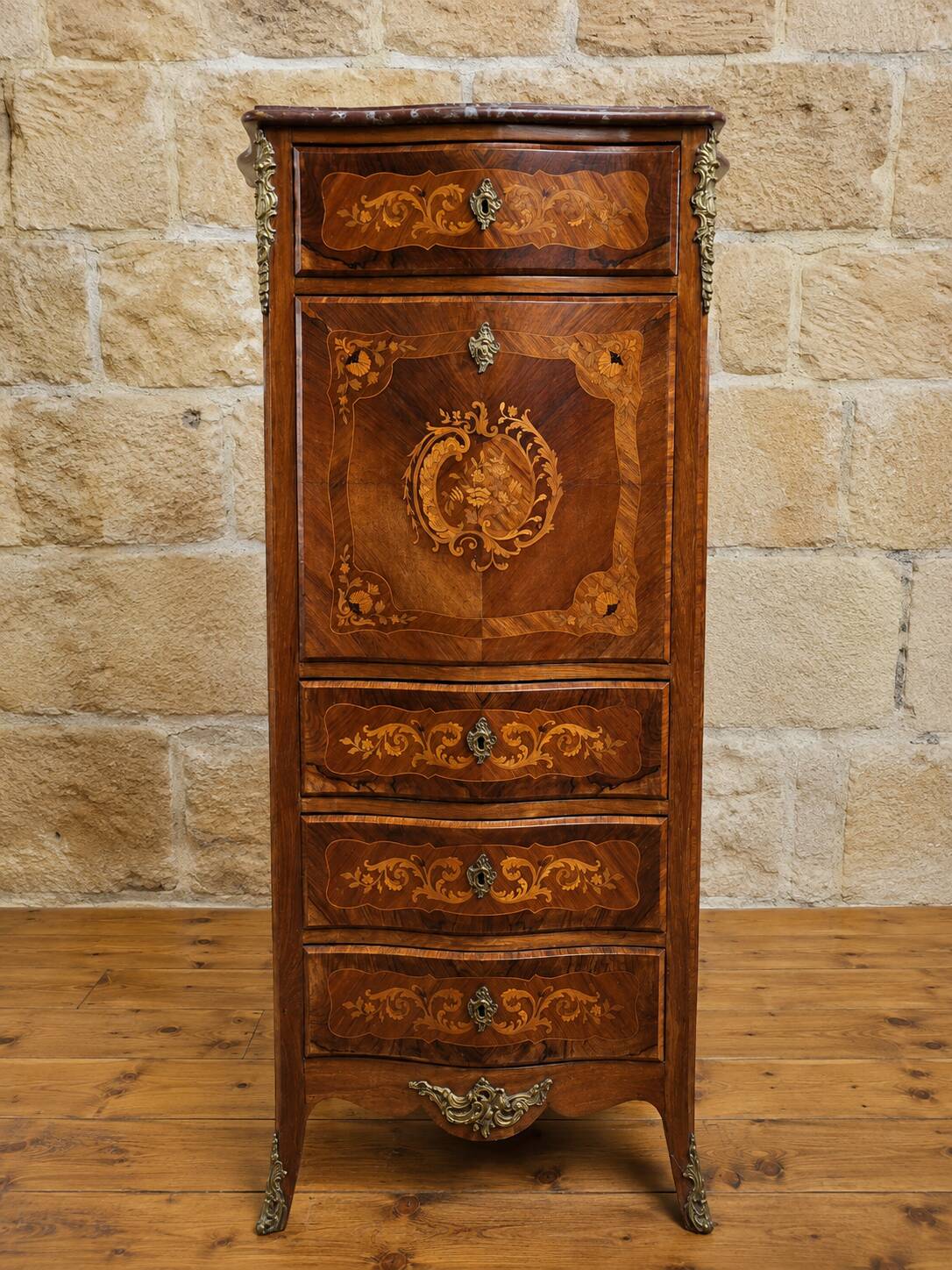 Lady's secretary marked in Louis XV style – Floral decoration –