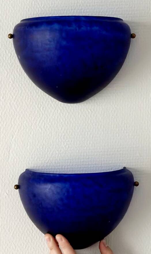 Sconces, signed, in satin blue glass paste from the 1930s