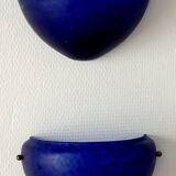 Sconces, signed, in satin blue glass paste from the 1930s