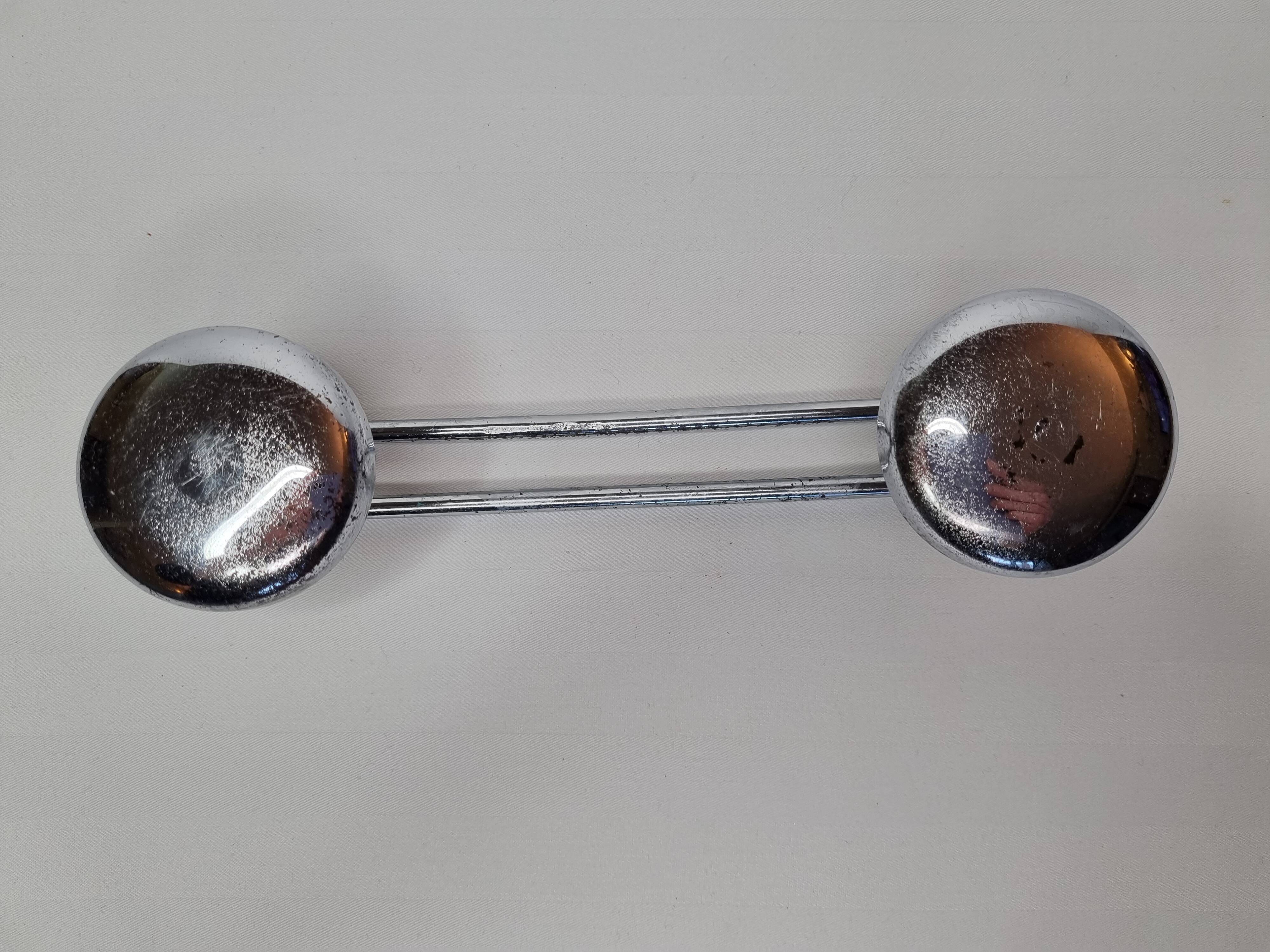Vintage chrome metal wall coat rack, 2 hooks, 23 cm