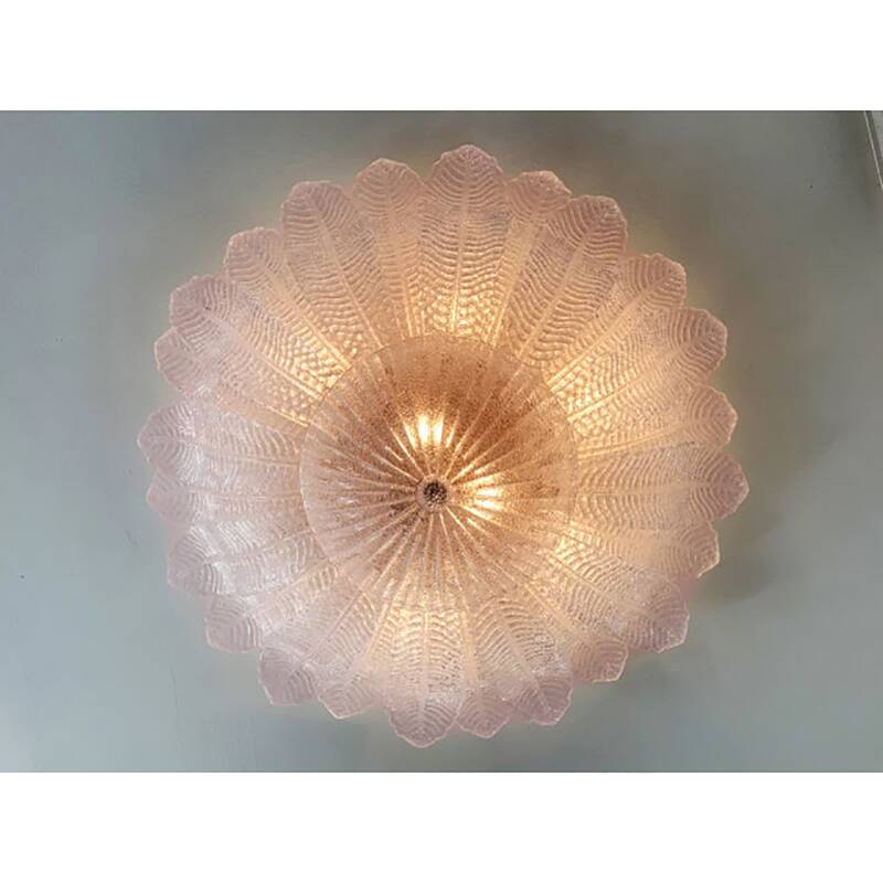Contemporary Venetian Pink Graniglia "Leafs" Glass Flush Mount