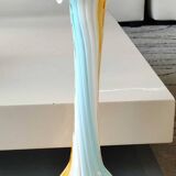 Antique large soliflore vase in venetian opaline glass, jack in the pulpit/murano. arum flower collar/triple multi-colored twisted overlay. high 40 cm