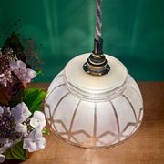 Vintage pendant lamp shade in white and gold frosted glass