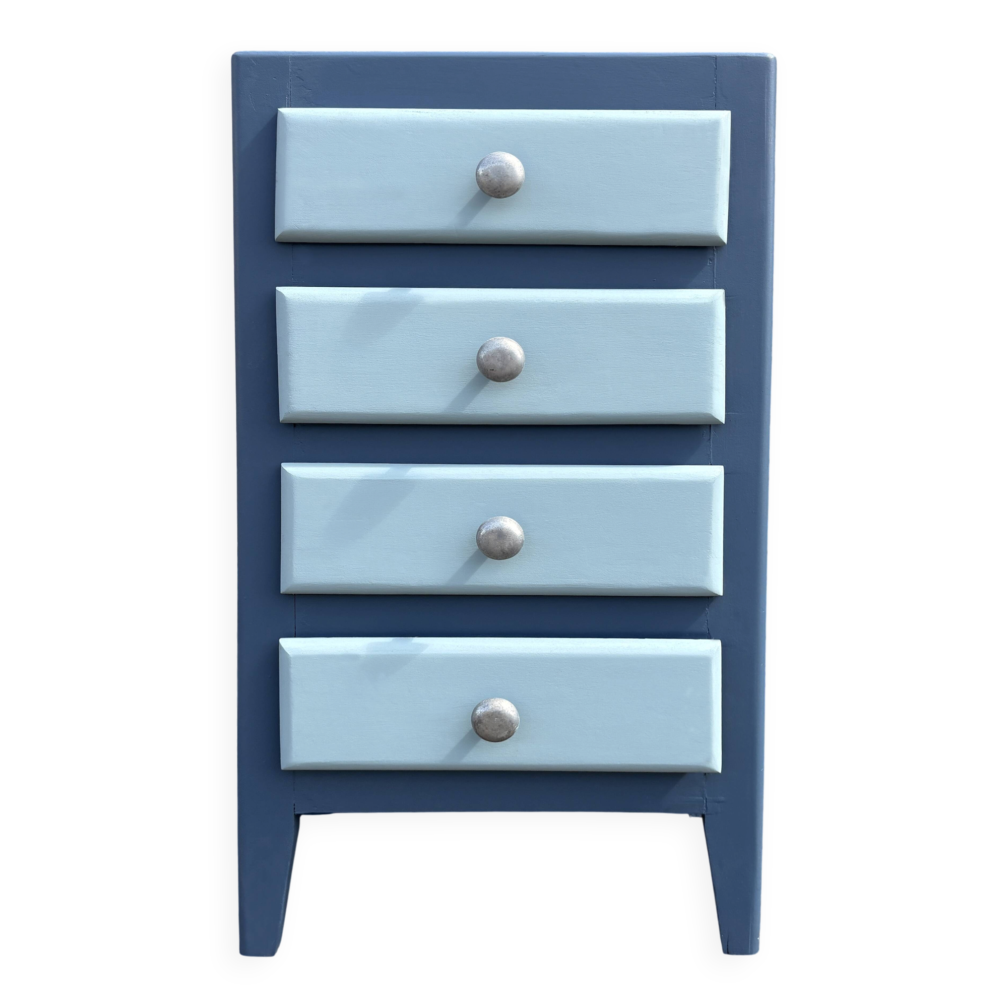 Commode vintage 4 tiroirs bleu pastel – esprit bord de mer chic & joyeux