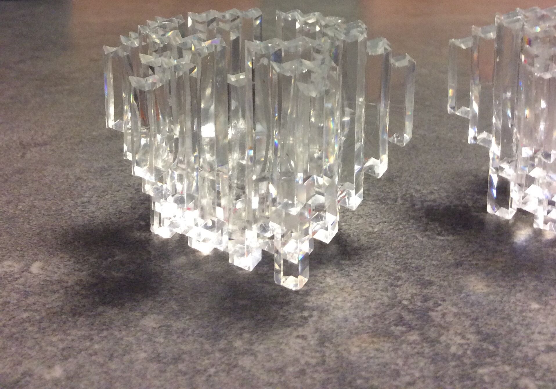 Pair of plexiglass candle holders from the 80s