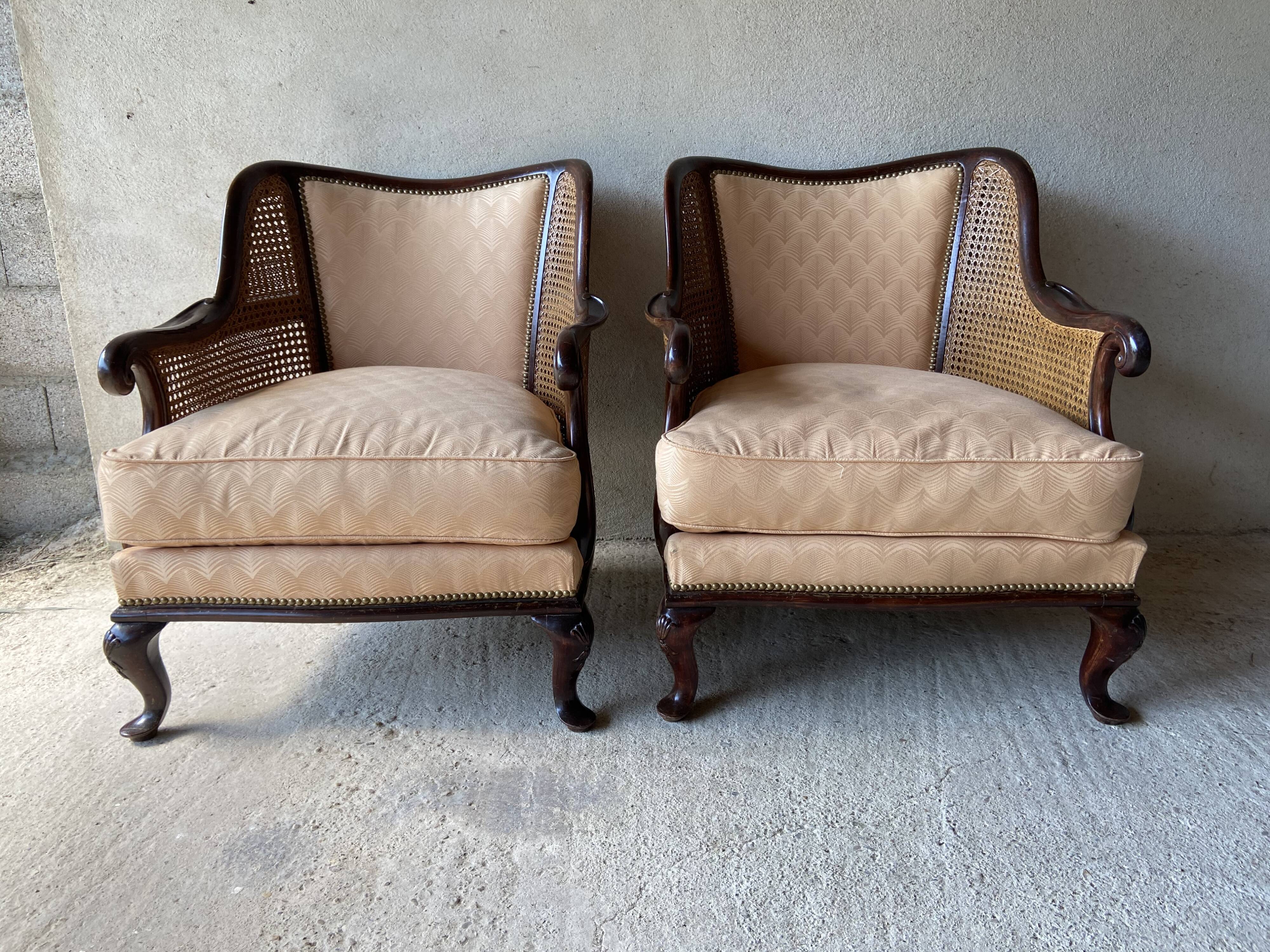 Pair of vintage 1940 canne armchairs