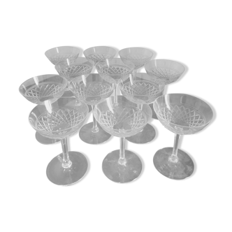 12 vintage engraved crystal cups