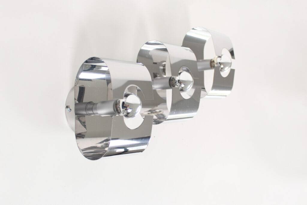 Set (3) of 1980s chrome metal space age wall lamps