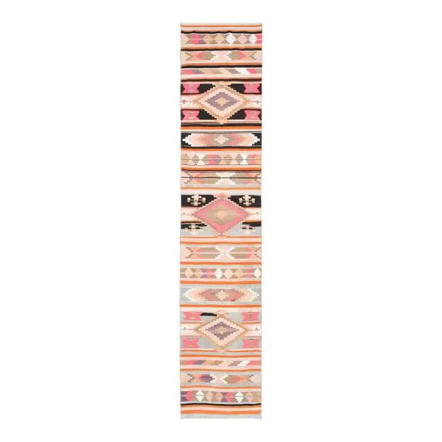 Vintage Turkish Oushak Handmade Wool Cotton Pink Runner Rug 69x333