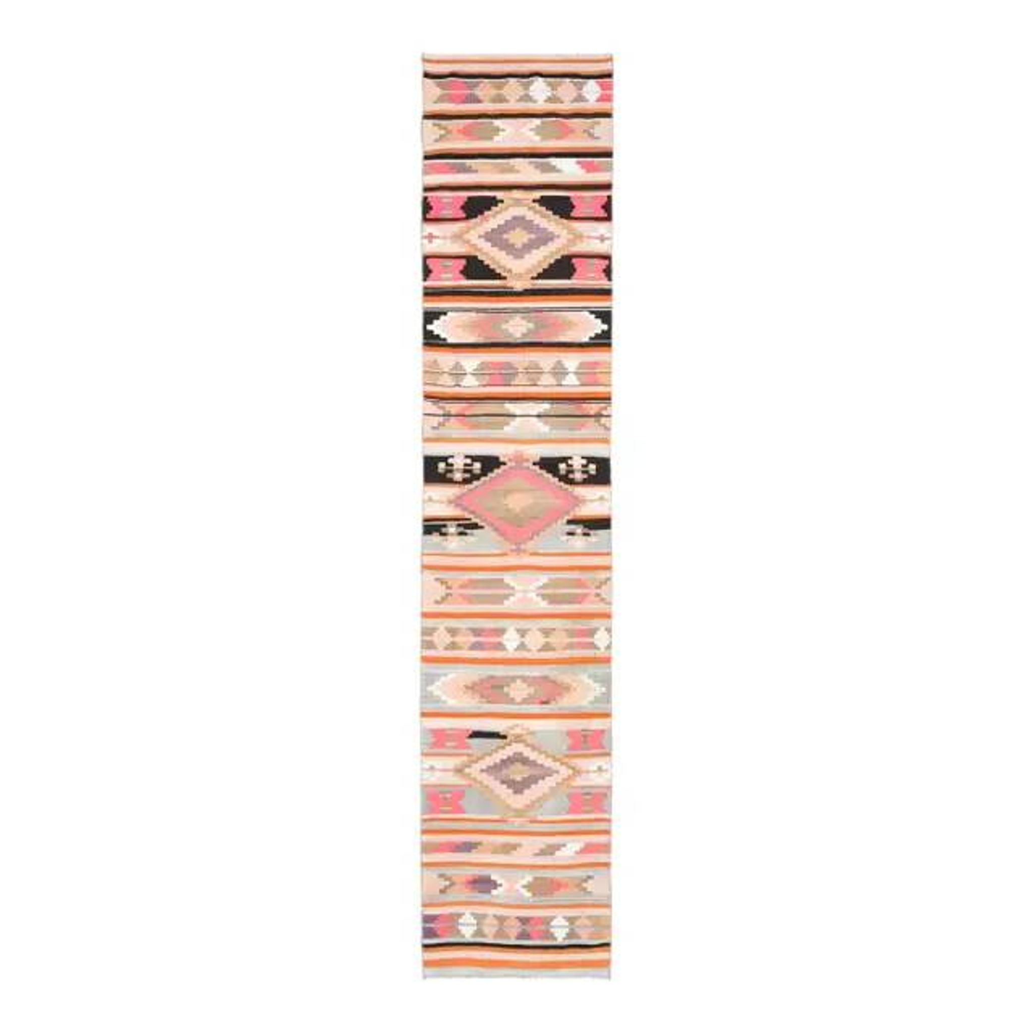 Vintage Turkish Oushak Handmade Wool Cotton Pink Runner Rug 69x333