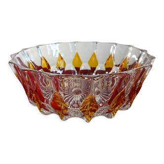 Glass fruit salad cup chiseled amber diamonds