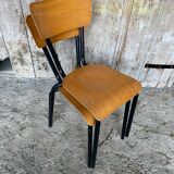 Paire de chaise ancienne metal noir + assise & dossier bois