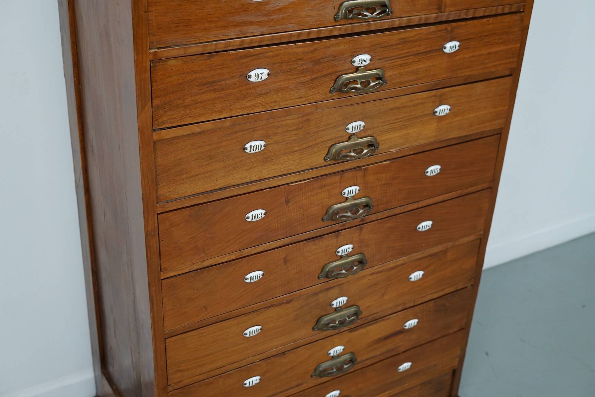 Very Tall Dutch Art Nouveau Walnut Apothecary Cabinet Barber Cabinet, 1900s