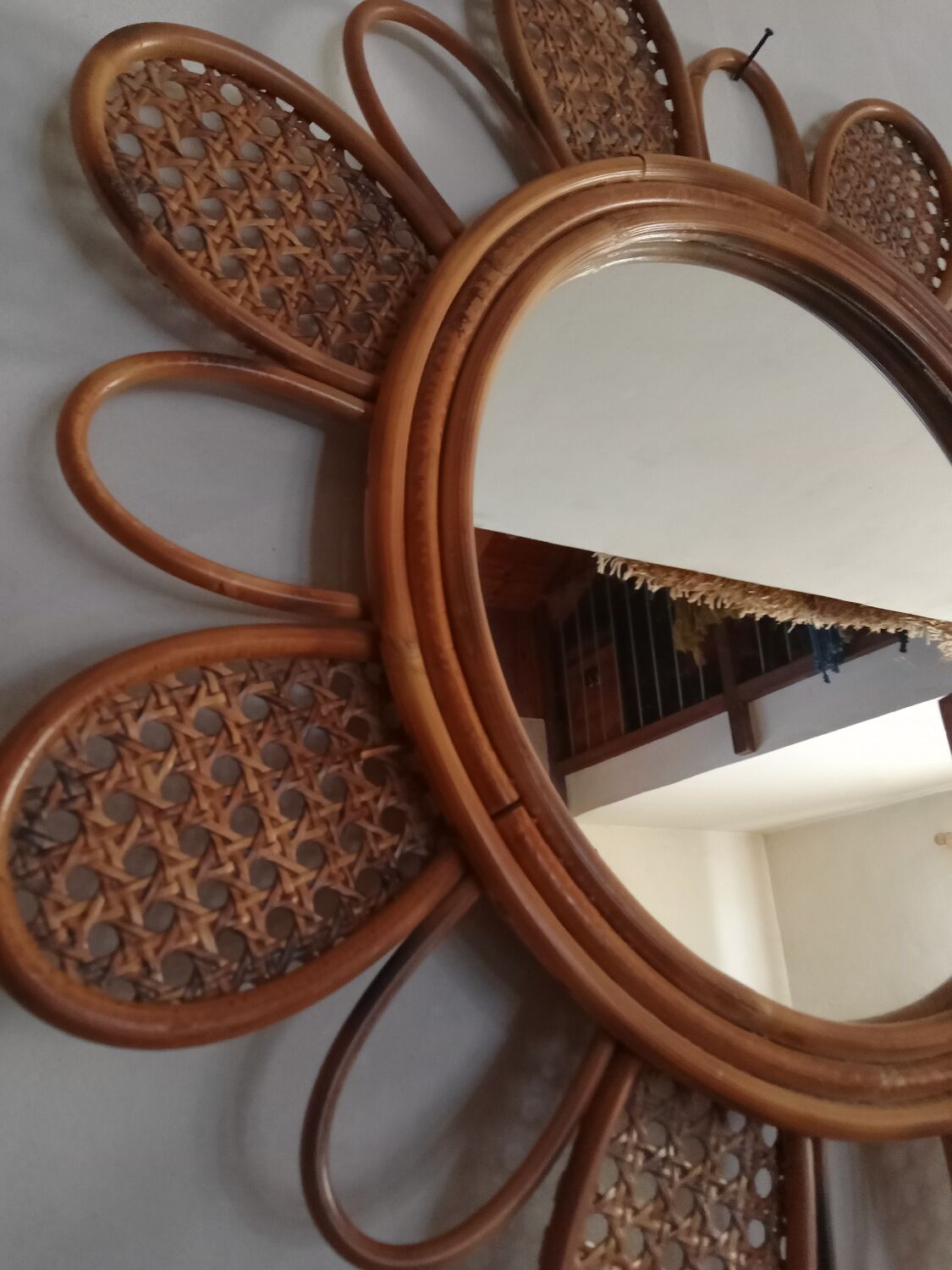 Rattan flower mirror and canning, 56 cm