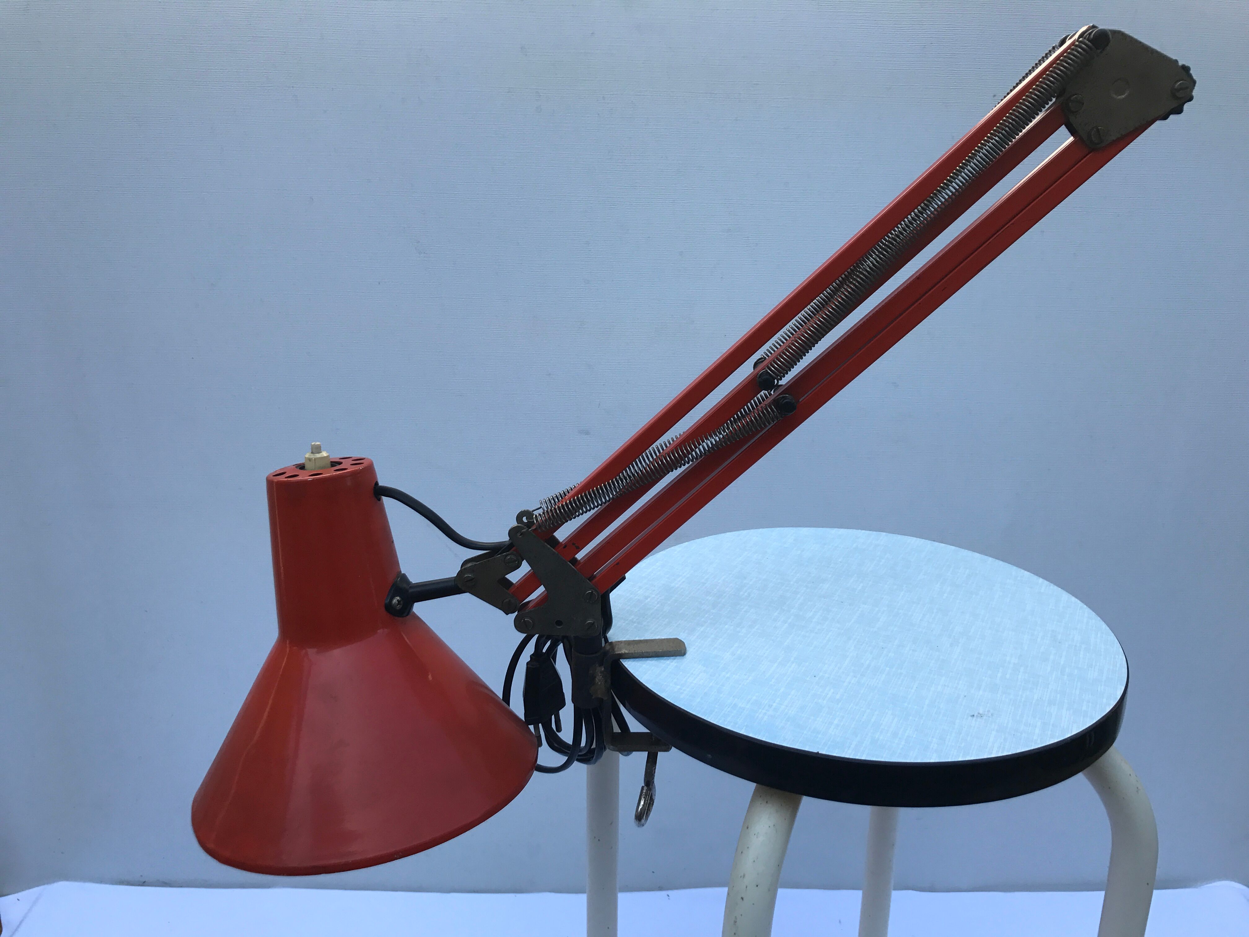 Architect articulated metal globe orange vintage 50s desk lamp