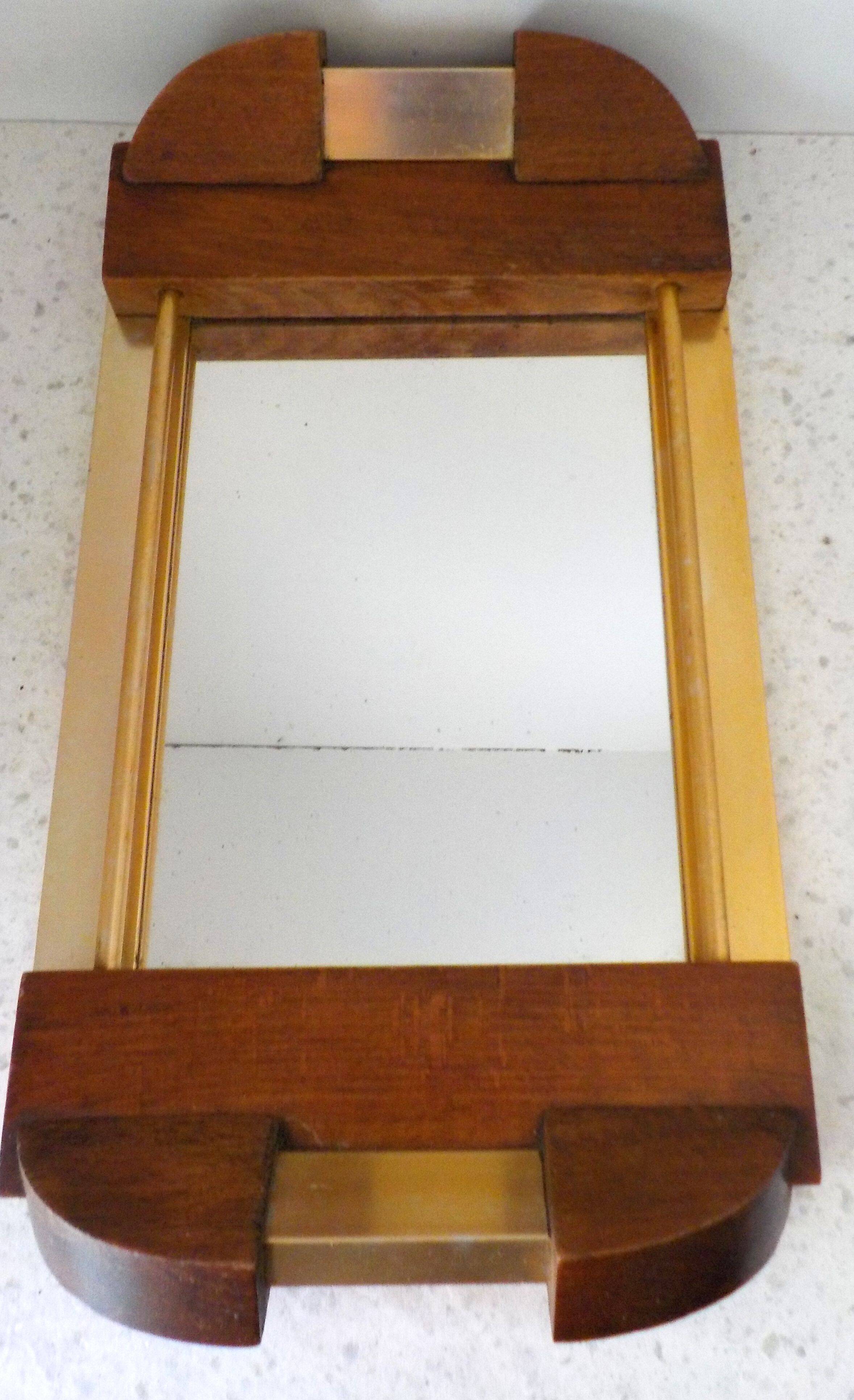 Golden aluminum wooden tray & rectangular mirror circa 1950