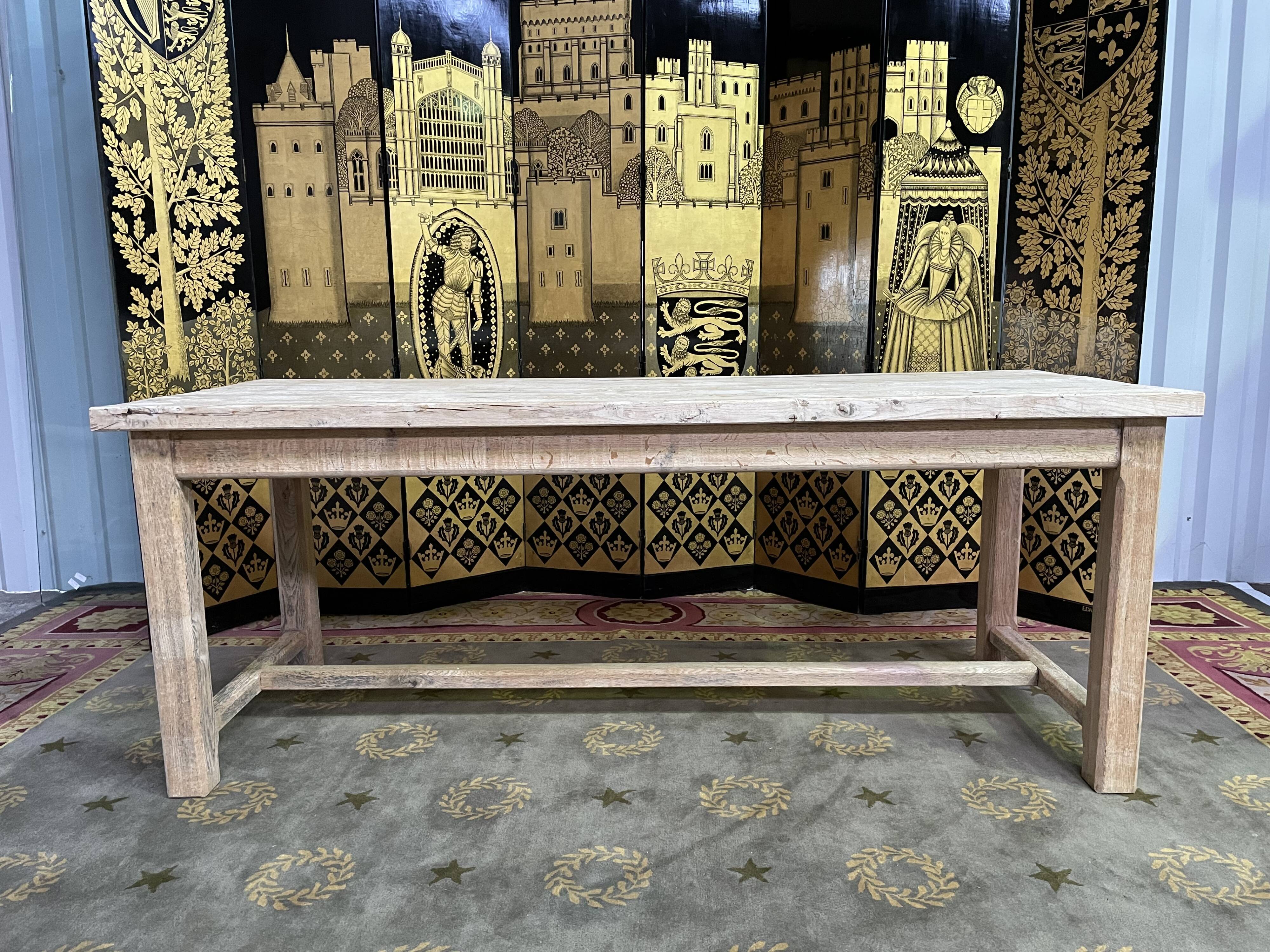 Solid oak farmhouse table with bleached aero erased interscrib