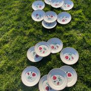8 assiettes  plates vintage a décor de roses stylisées