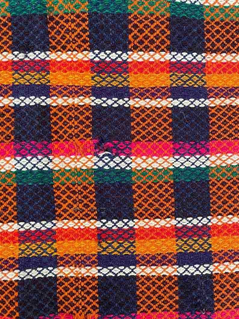 Handwoven vintage accent geometrical rug, colorful wool