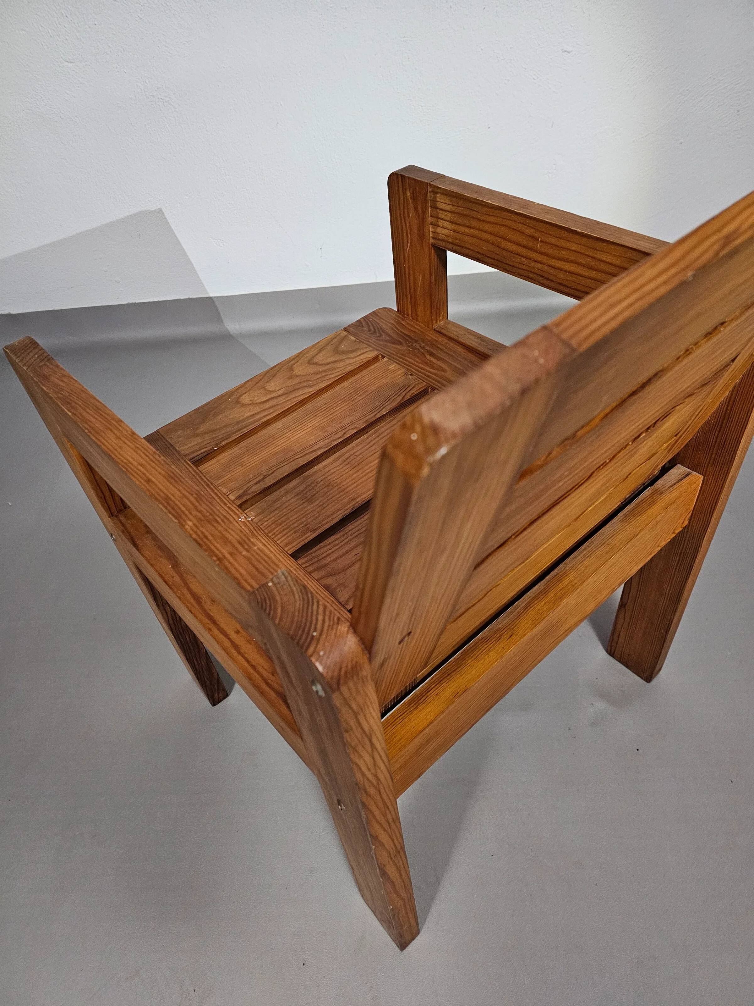 Pine wood chair 1970s with foldable seat