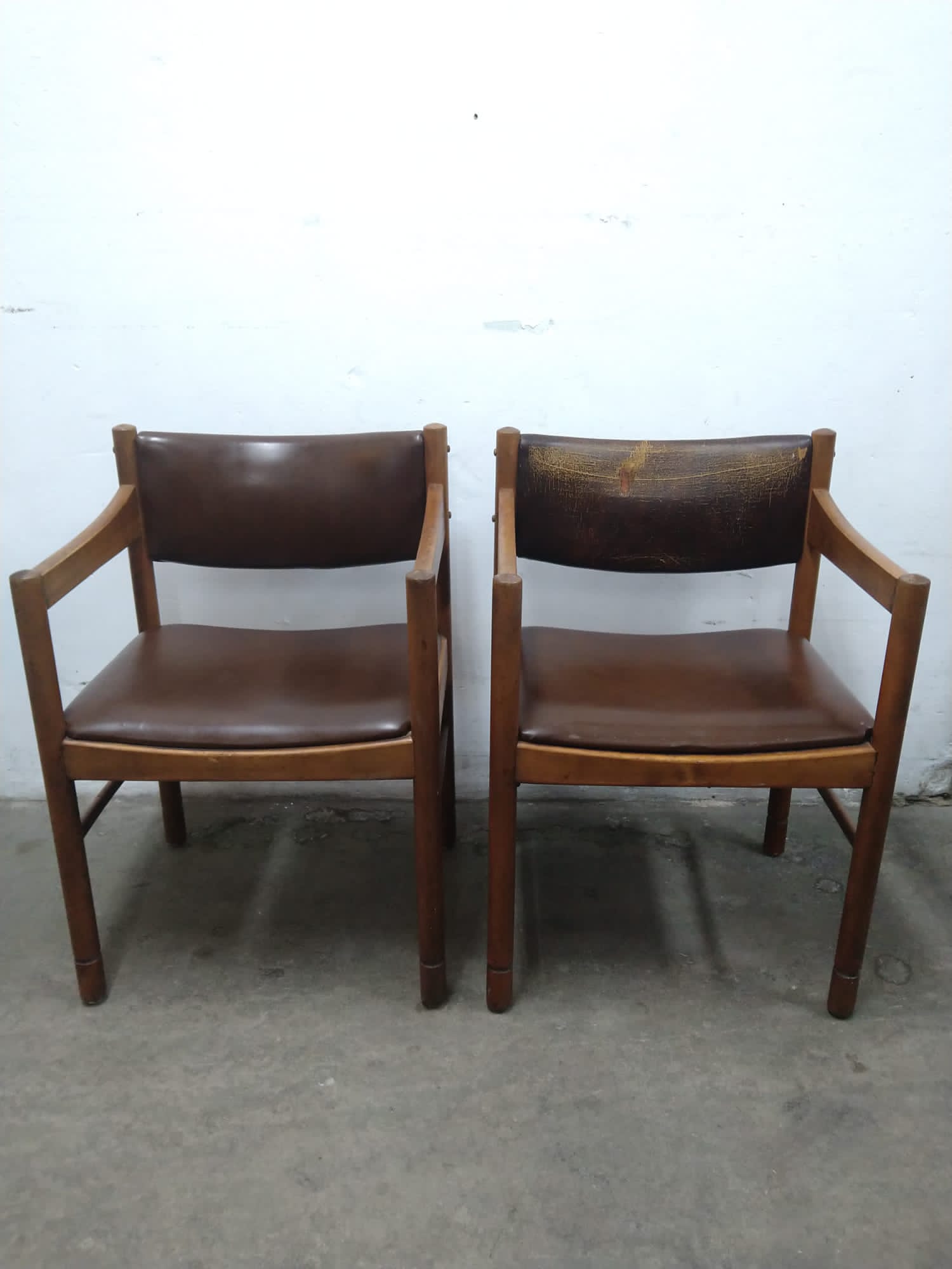 2 x Leather wood chairs