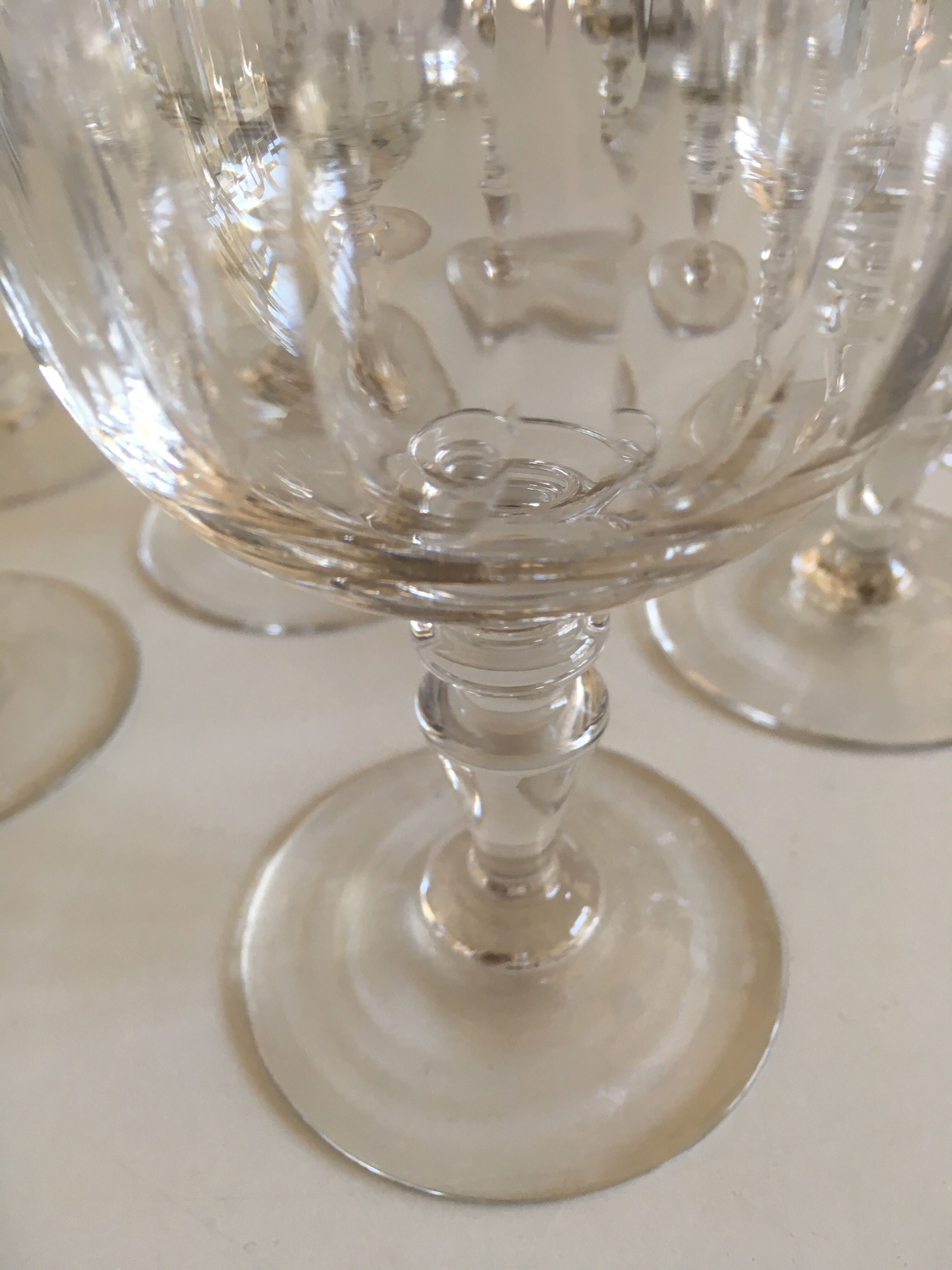 set of 8 19th crystal glasses ringing faceted