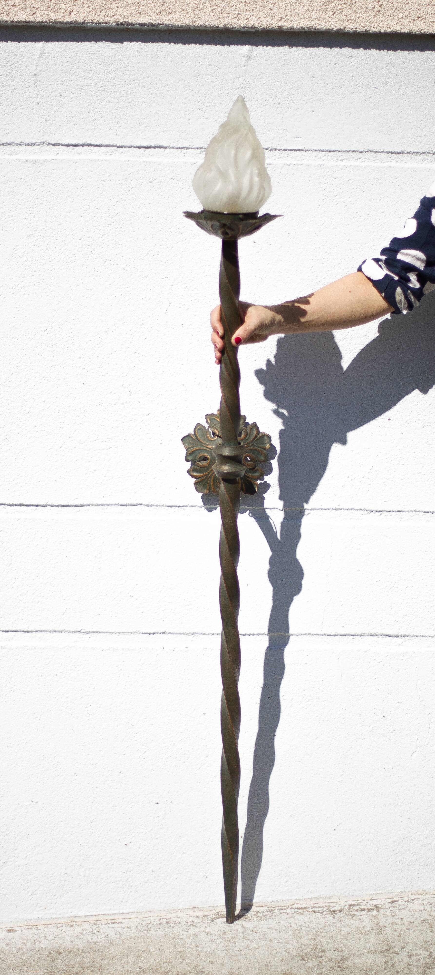 Wrought iron globe flame wall torch lamp, vintage wrought iron wall light, medieval