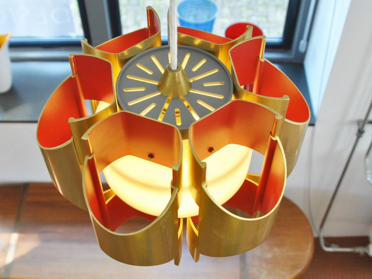 Gold and Orange Pendant Lamp by Bent Karlby for Lyfa, Denmark, 1960's