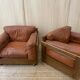 Pair of Cognac Leather Club Armchairs & Wood - Italian Design - 1970s