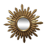 Miroir de sorcière forme soleil doré vintage 1970