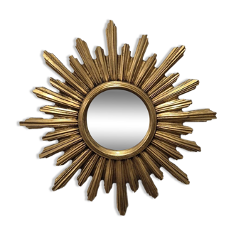 Miroir de sorcière forme soleil doré vintage 1970