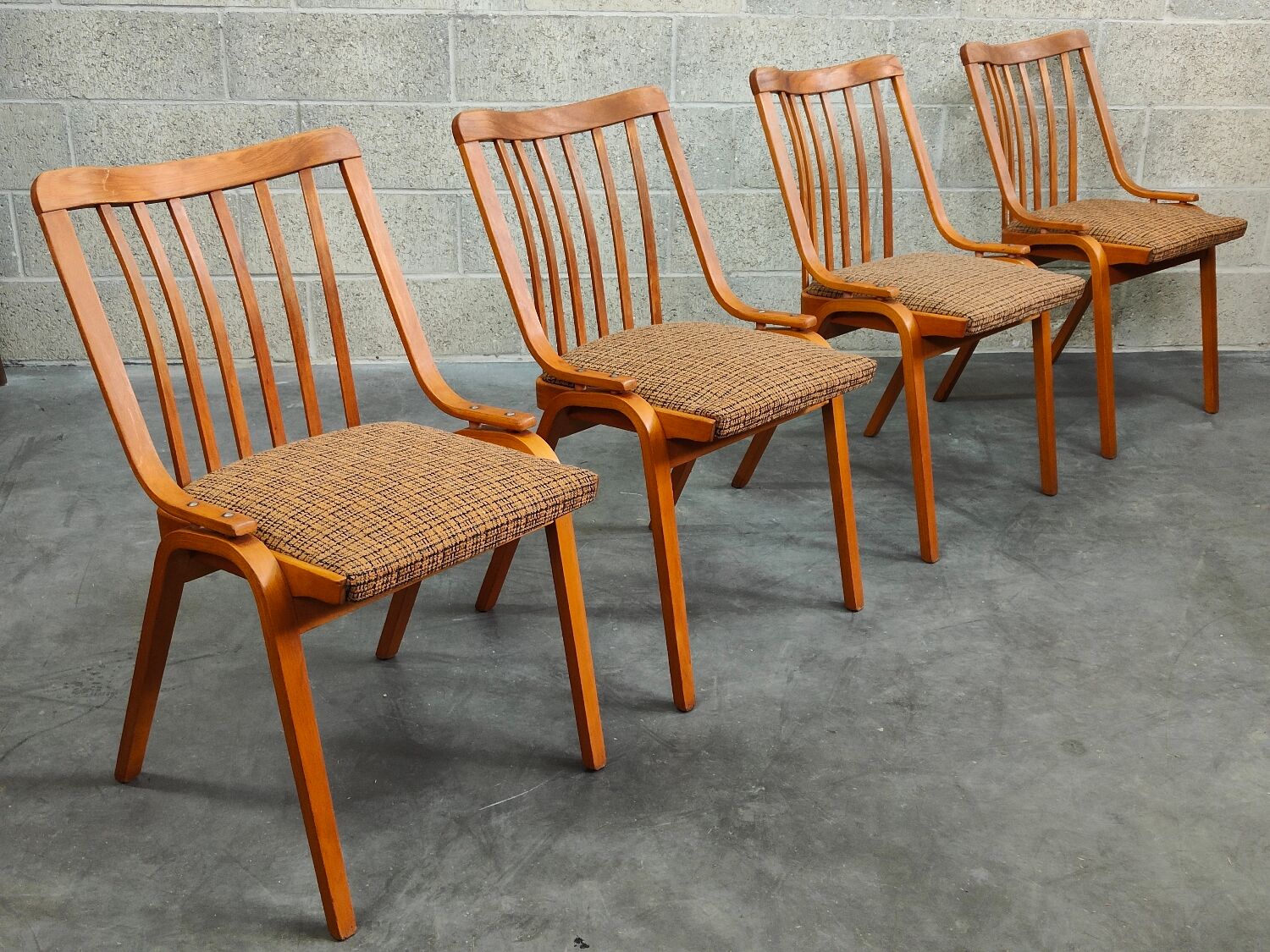 Set of 4 fabric chairs by Ton Bystrice 1960